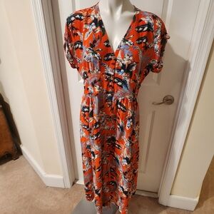 Loft maxi orange dress with buttons size 10